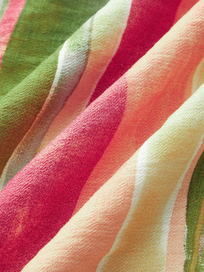 Renkli Çizgili Straplez Pamuklu Uzun Elbise