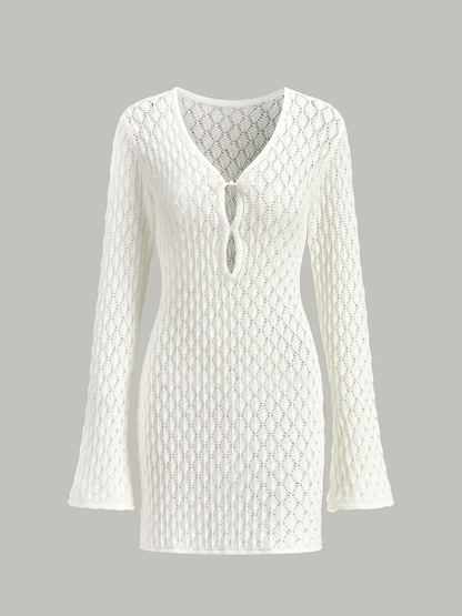 Kesik Detaylı Şeffaf Örgü Kazak Elbise