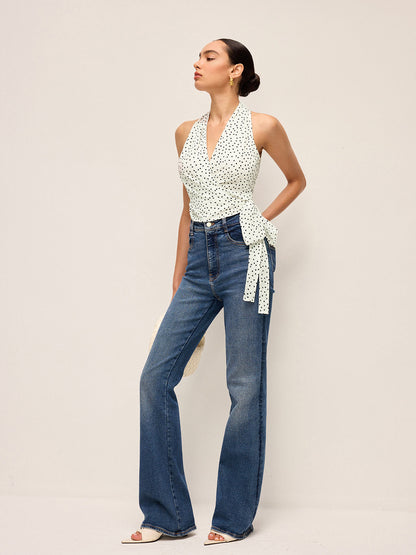 Yarı Şeffaf Puantiyeli Sarma Askılı Üst