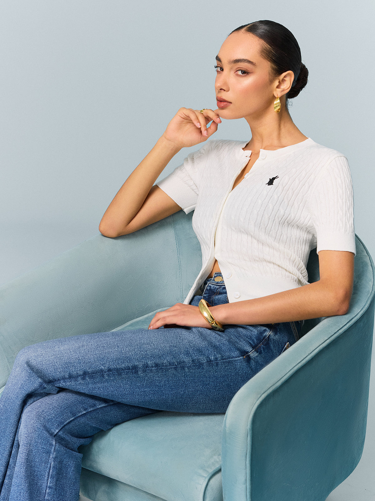 Kablo Örgü Kısa Kollu Üst