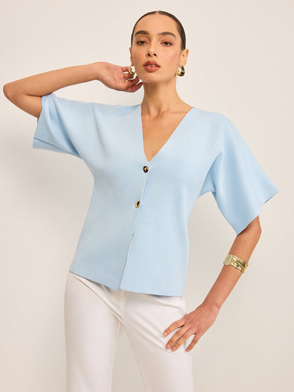 V Yaka Düğmeli Örgü Hırka