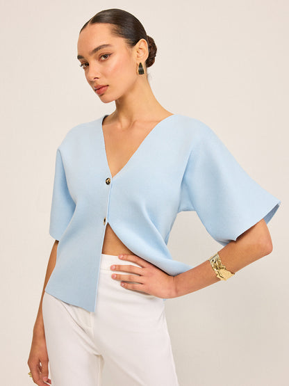 V Yaka Düğmeli Örgü Hırka