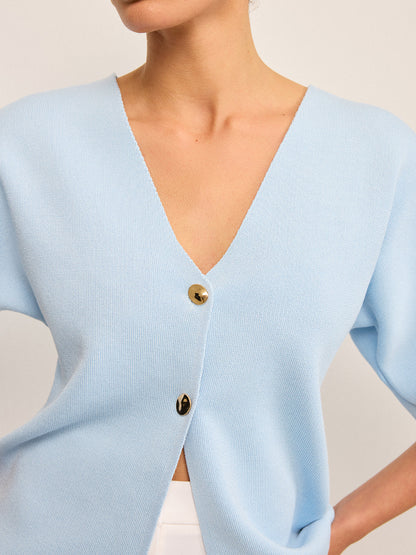 V Yaka Düğmeli Örgü Hırka