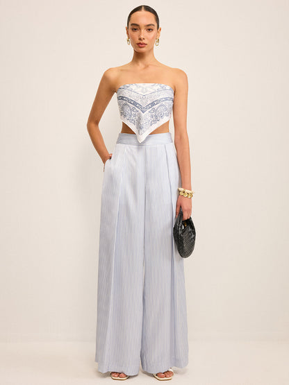 Orta Bel Çizgili Geniş Paça Pantolon