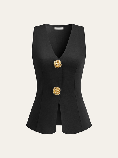 Metal Dekor Kolsuz V Yaka Yelek