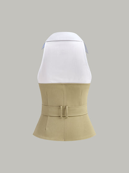 Kemerli Yaka Kolsuz Üst