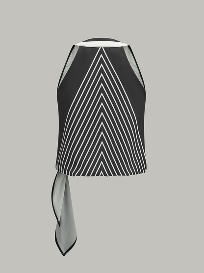 Yarı Şeffaf Çizgili Önü Sarmalı Düğümlü Üst