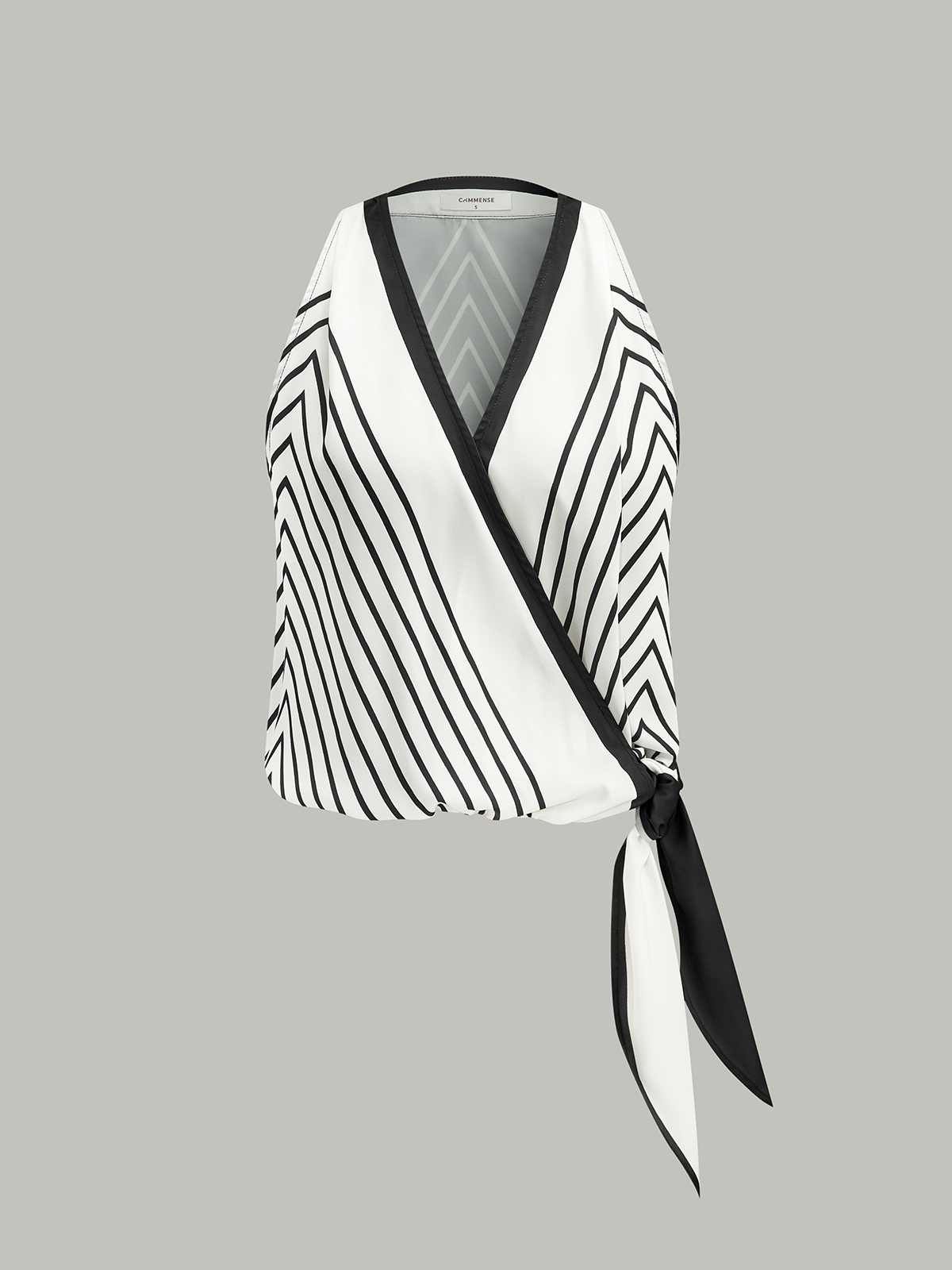 Yarı Şeffaf Çizgili Önü Sarmalı Düğümlü Üst