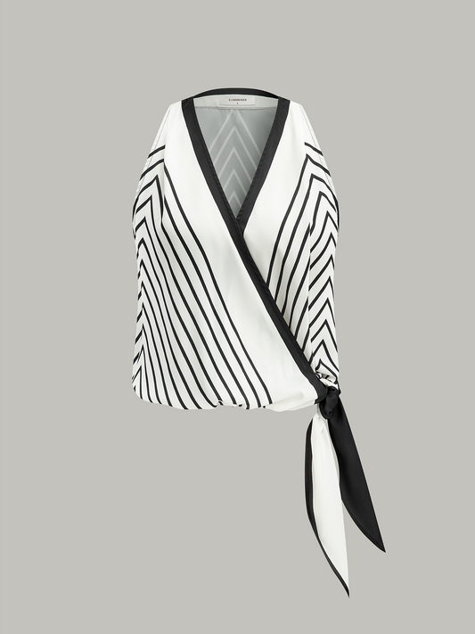 Yarı Şeffaf Çizgili Önü Sarmalı Düğümlü Üst