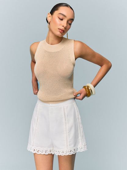 Tığ İşi Kenarlı Geniş Paça Şort