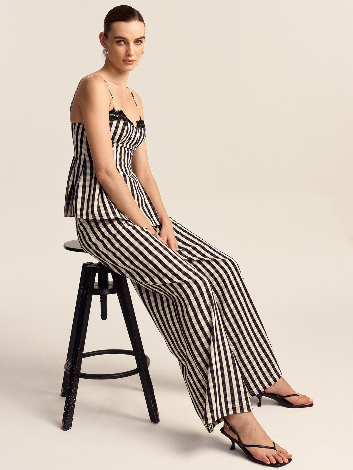 Gingham Geniş Paça Pantolon