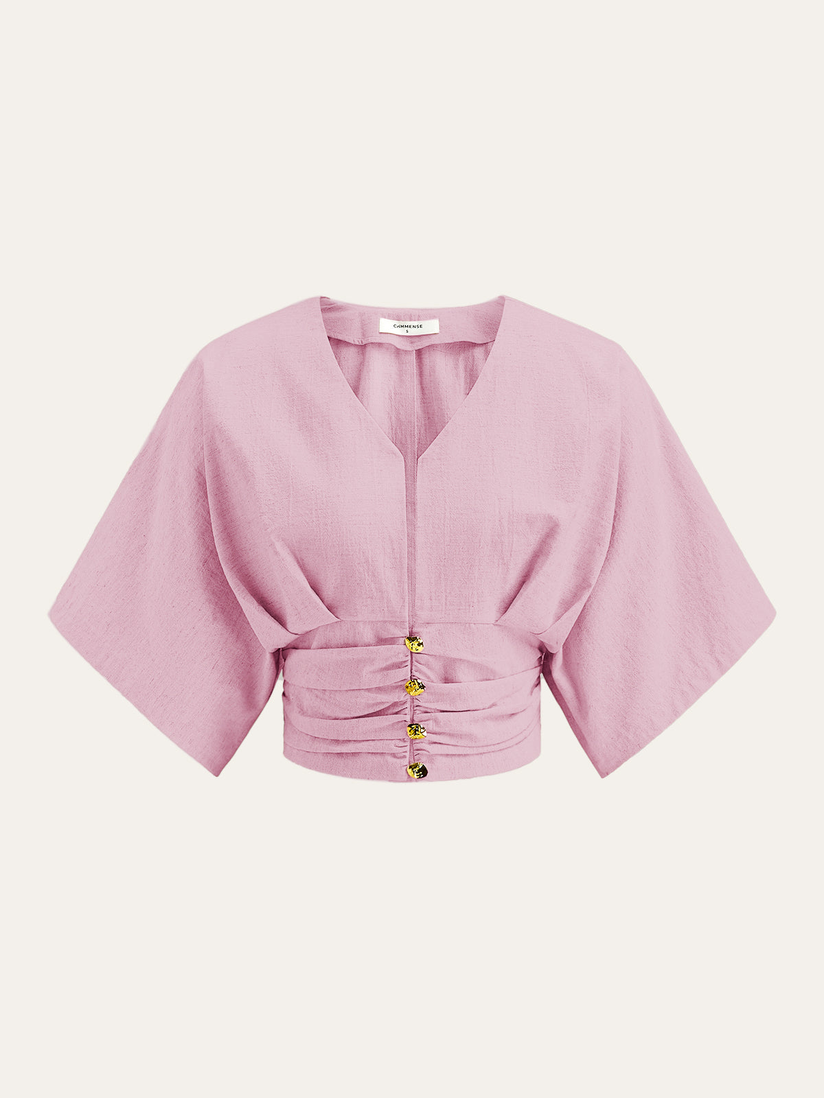 Pamuk ve Keten Kimono Kol Düğmeli Üst