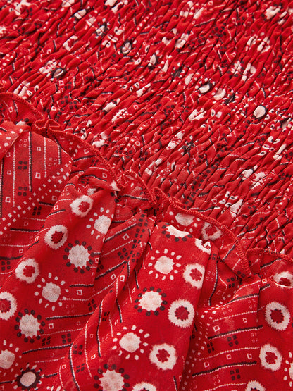 Boho Baskılı Katlı Mini Etek