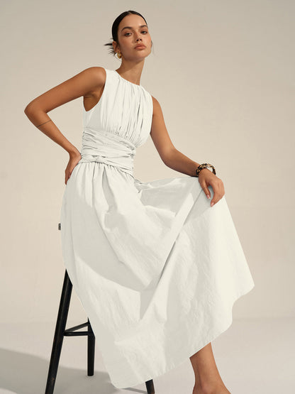 Büzgülü Bel Uzun Elbise