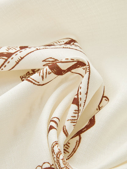 Halat Bağlamalı Kemerli Baskılı Gömlek Elbise