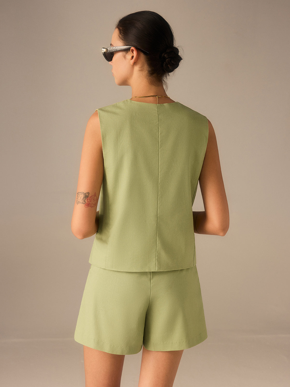 Keten ve Pamuklu Düğmeli Yelek