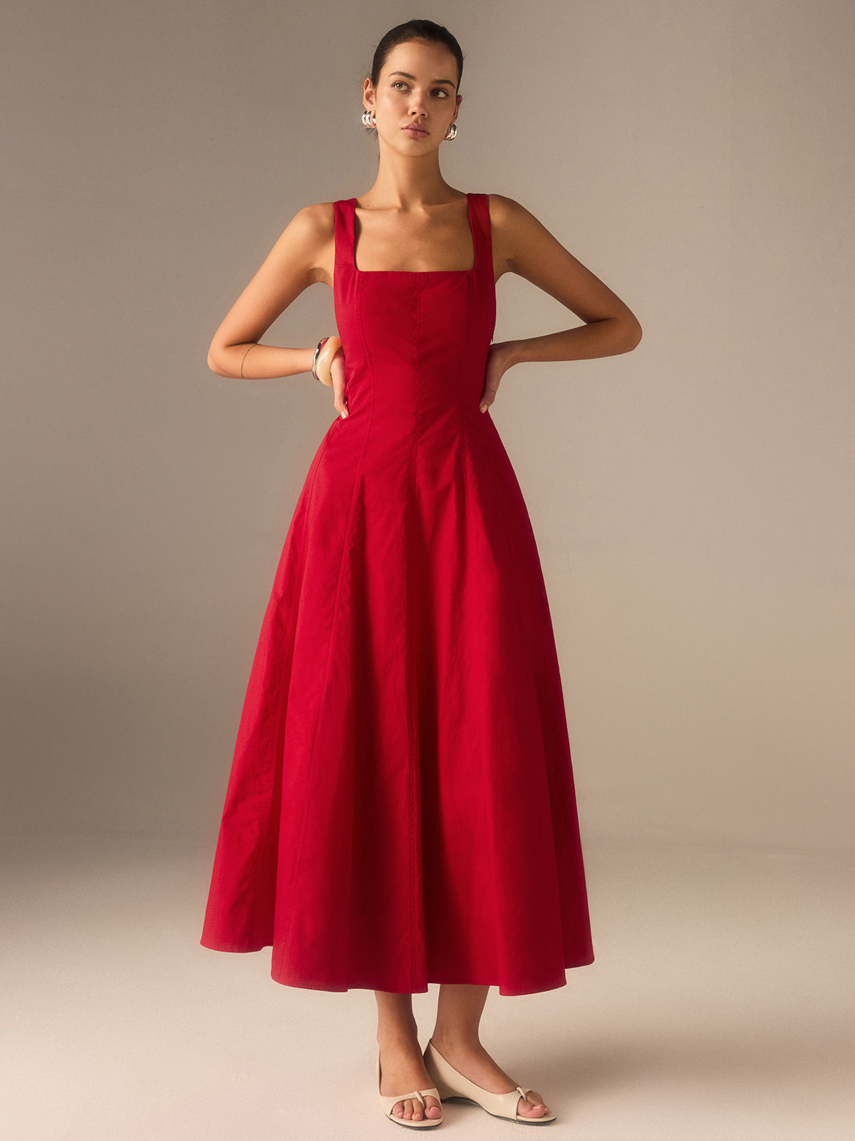 Bağcıklı Sırtlı Pamuklu Maksi Elbise