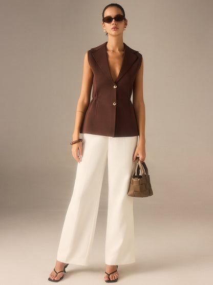 Metal Düğmeli Örme Kolsuz Blazer Yelek