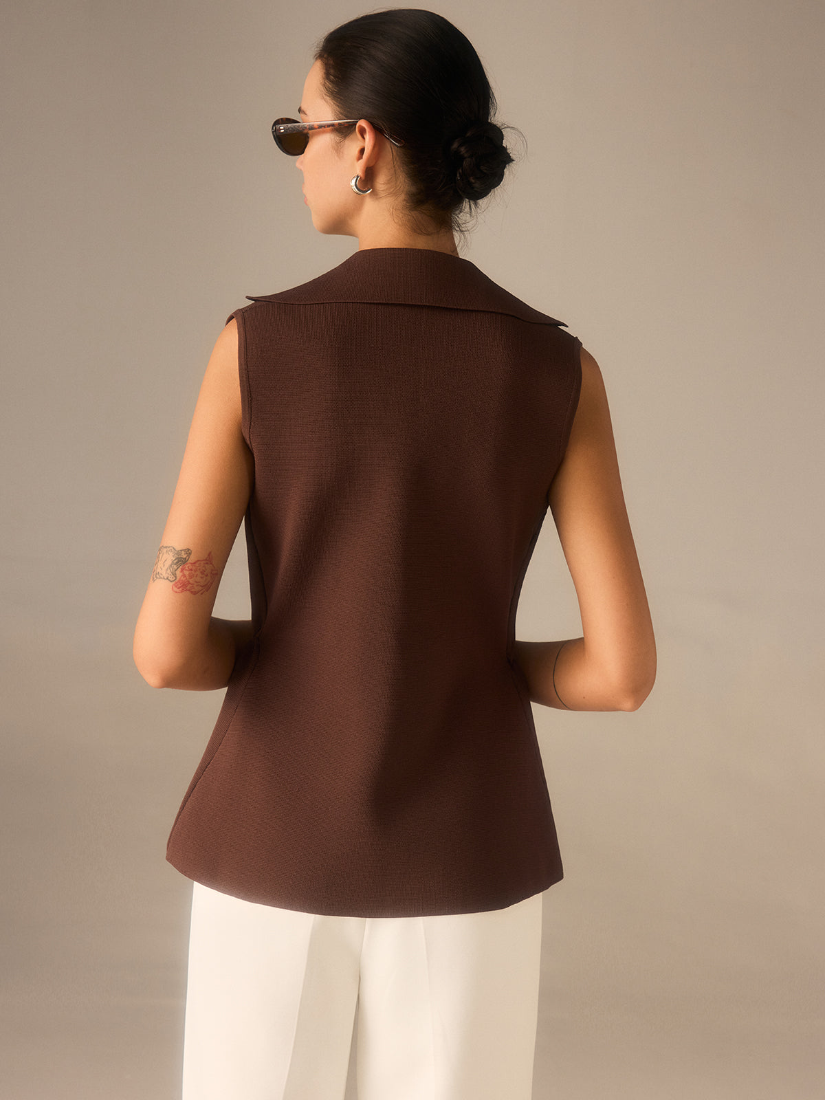 Metal Düğmeli Örme Kolsuz Blazer Yelek