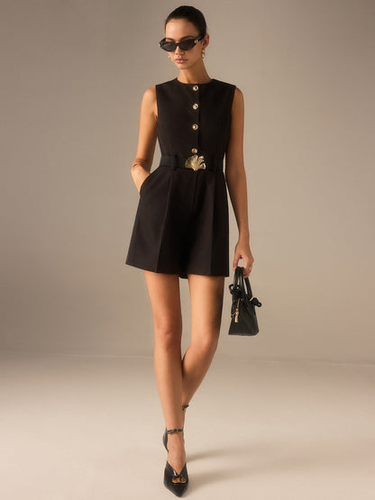 Metal Düğmeli Kemerli Tulum