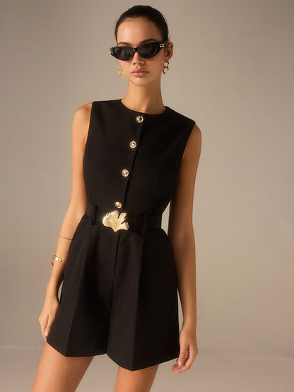 Metal Düğmeli Kemerli Tulum