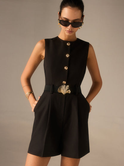 Metal Düğmeli Kemerli Tulum