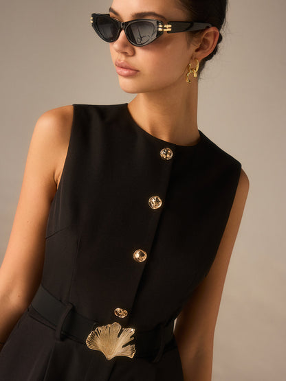 Metal Düğmeli Kemerli Tulum