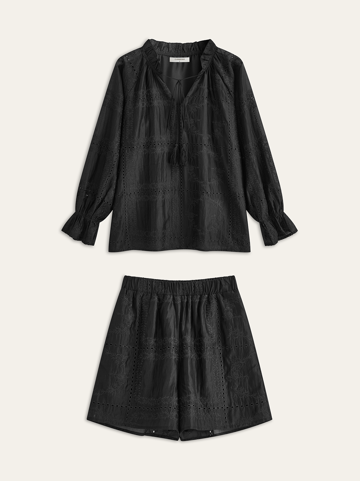 Nakış Detaylı Uzun Kollu Şort Takımı