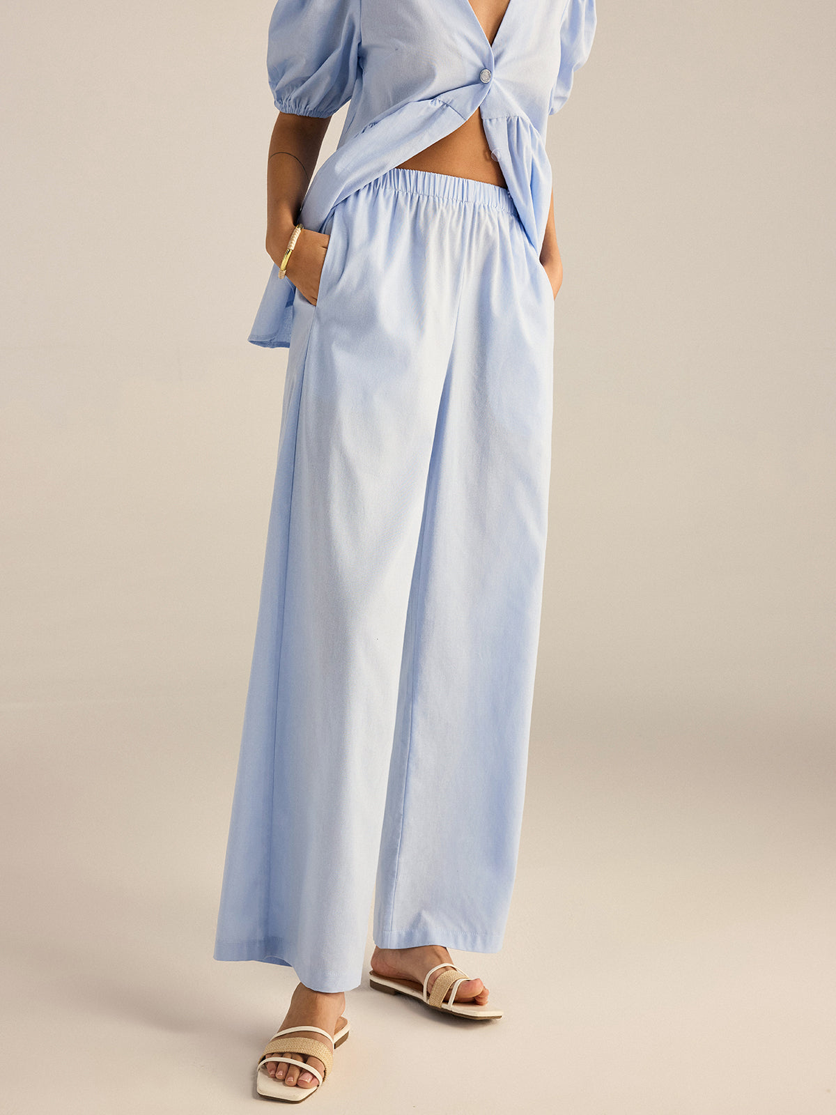 Pamuklu Peplum Üst ve Pantolon Takımı