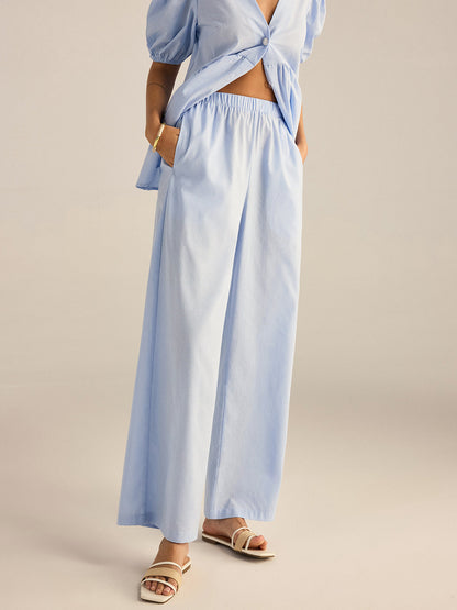 Pamuklu Peplum Üst ve Pantolon Takımı