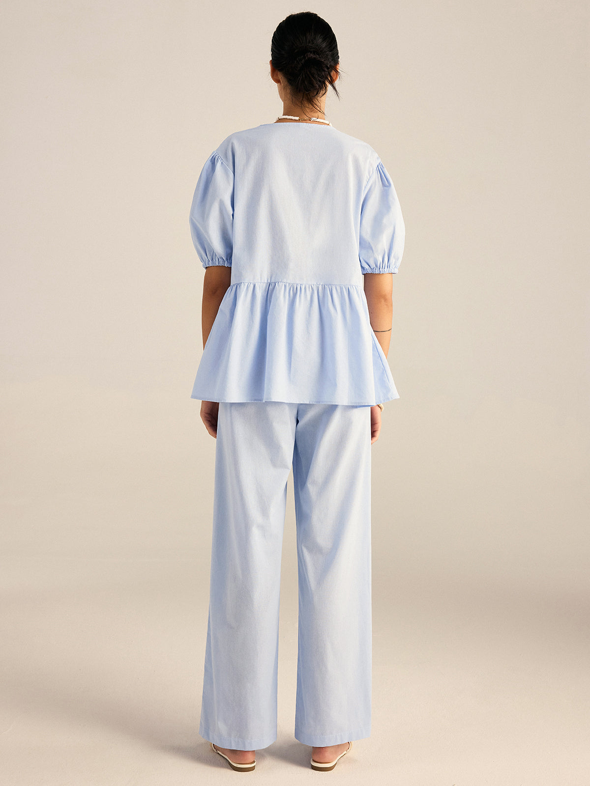 Pamuklu Peplum Üst ve Pantolon Takımı