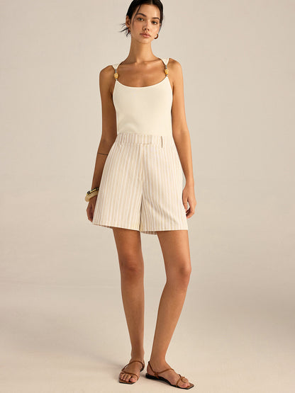 Çizgili Orta Bel Şort