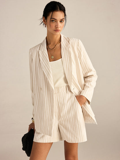 Çizgili Orta Bel Şort