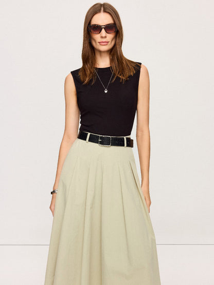 Kemerli Pileli İki Renkli Midi Elbiseler