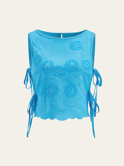 Bağcıklı Çiçek İşlemeli Üst