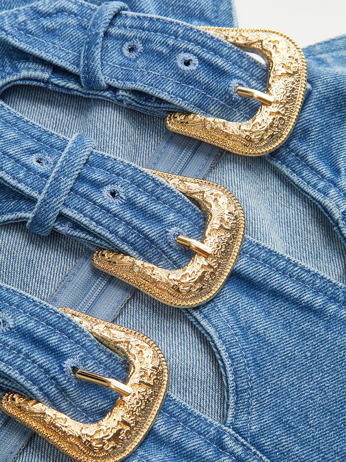 Yarı Şeffaf Askılı Kesim Kot Elbise