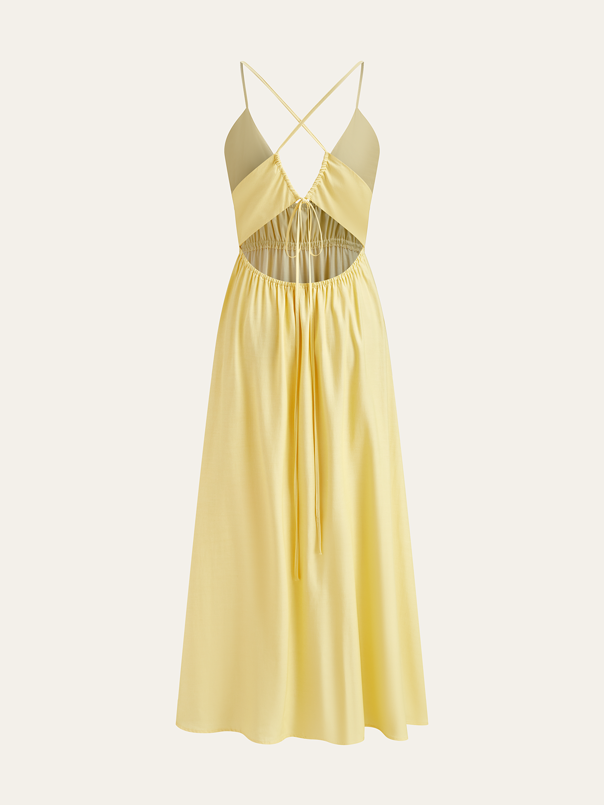 Büzgülü Bel ve Çapraz Sırtlı İnce Askılı Uzun Elbise