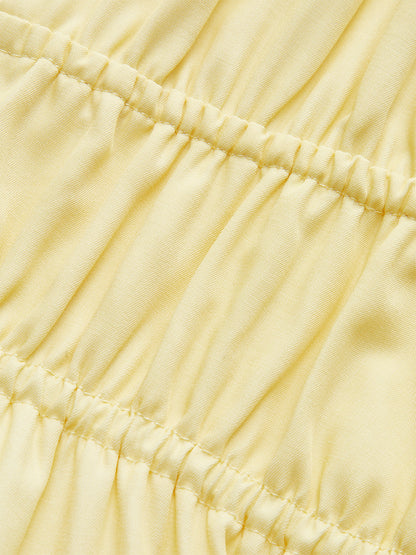 Büzgülü Bel ve Çapraz Sırtlı İnce Askılı Uzun Elbise