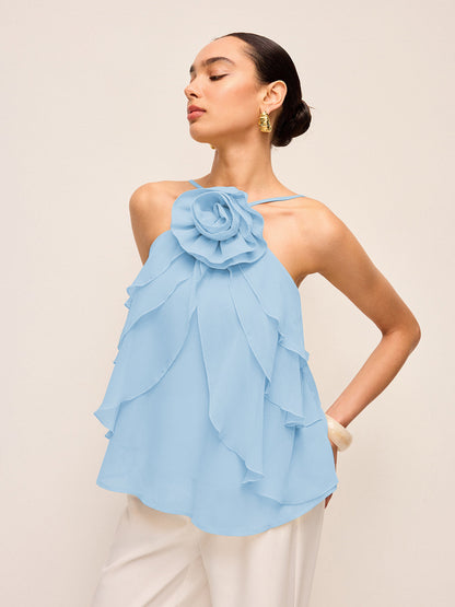 Çiçekli Volanlı Askılı Üst