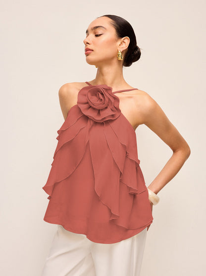 Çiçekli Volanlı Askılı Üst