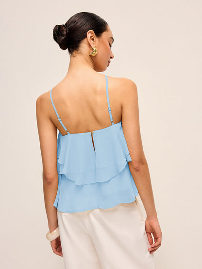 Çiçekli Volanlı Askılı Üst