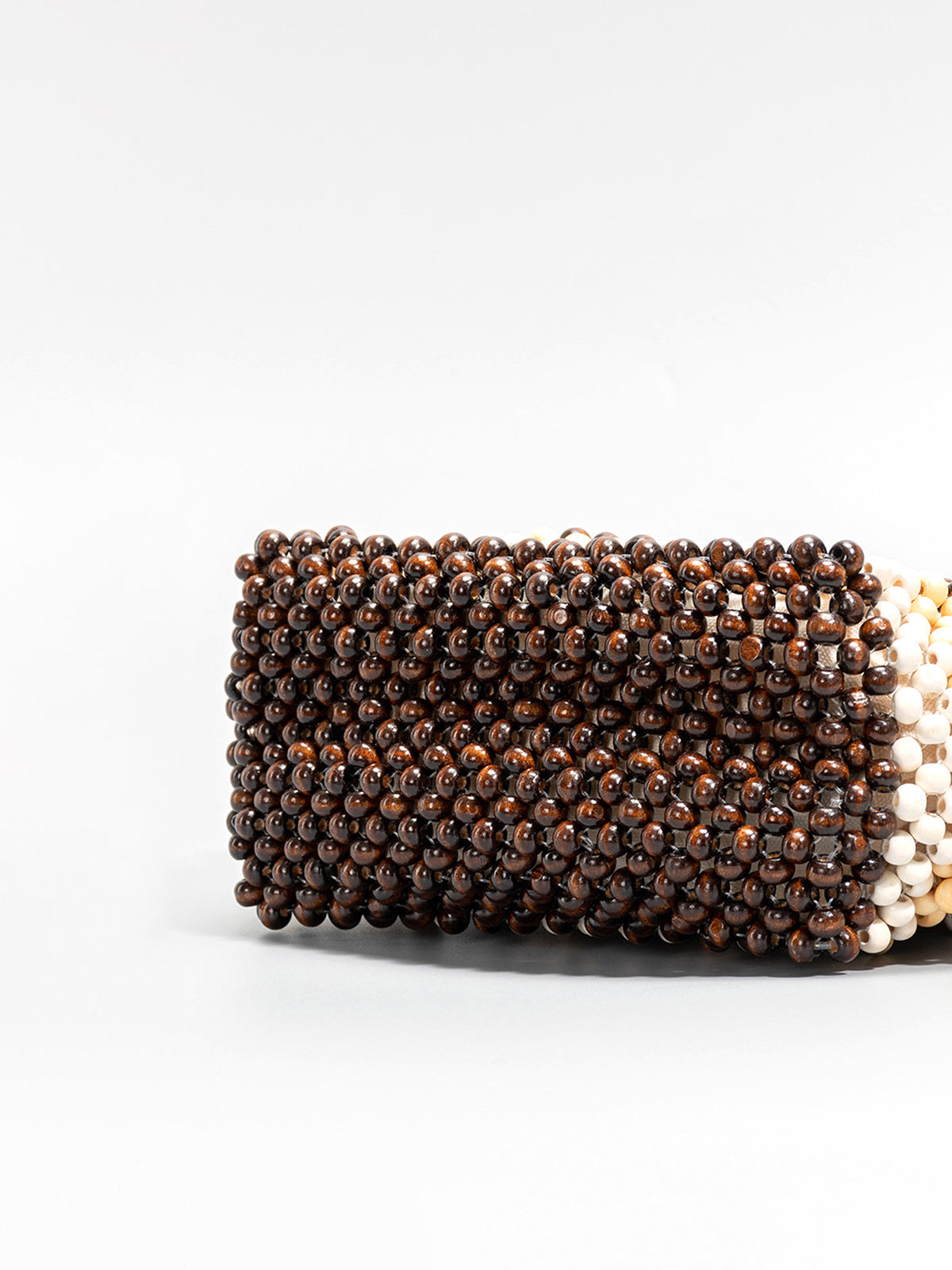 Çizgili Ahşap Boncuklu Tote Çanta