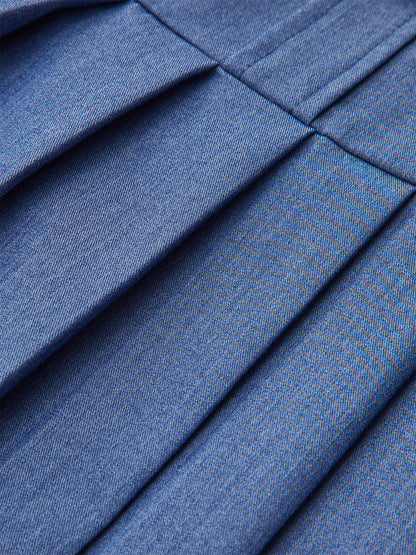 Metal Düğmeli Askılı Pileli Elbise