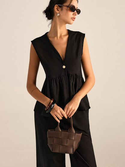 Suni Deri Dokuma Tote Çanta