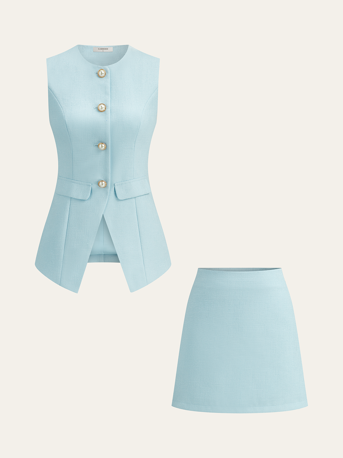 Tweed İnci Blazer Yelek ve Mini Etek Takımı