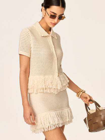 Saçaklı Örgü Mini Etek