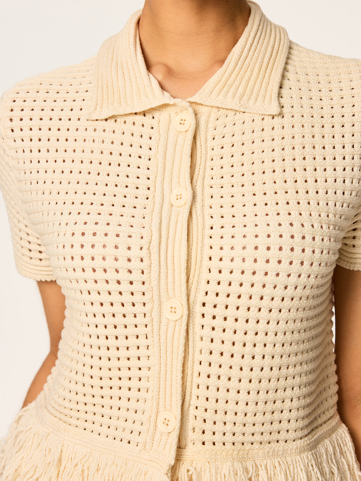 Saçaklı File Örgü Polo Kısa Kollu Üst