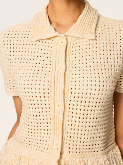 Saçaklı File Örgü Polo Kısa Kollu Üst