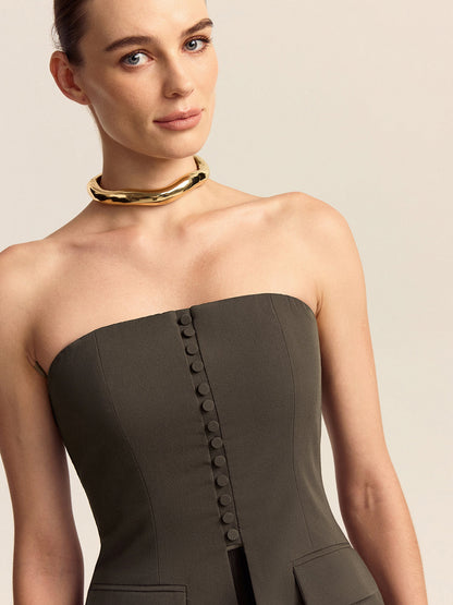 Straplez Üst ve Geniş Paça Pantolon Takımı