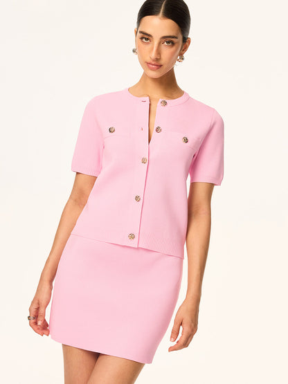 Örme Kısa Kollu Hırka ve Etek Takımı